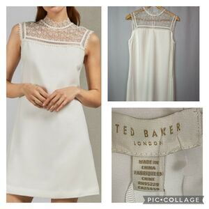 NWT - Ted Baker CARSEY Lace Yoke and Sleeve Tunic - Ivory - Size 3=US 8